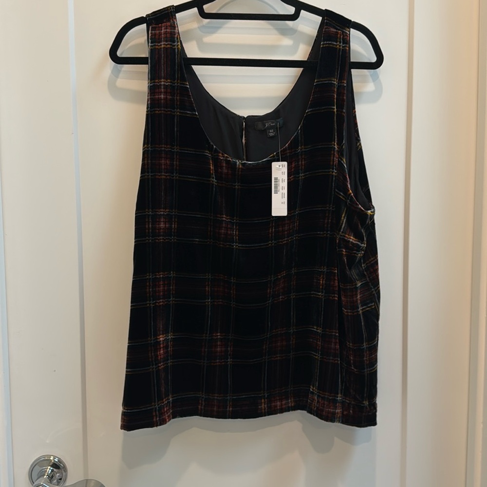J. CREW - Velvet Tartan v-neck tank.  NWT. 22.